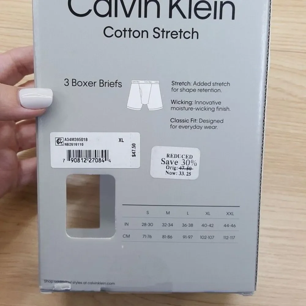 CALVIN KLEIN Boxer Briefs Mens XL White 2-Pack Cotton Stretch Wicking Logo